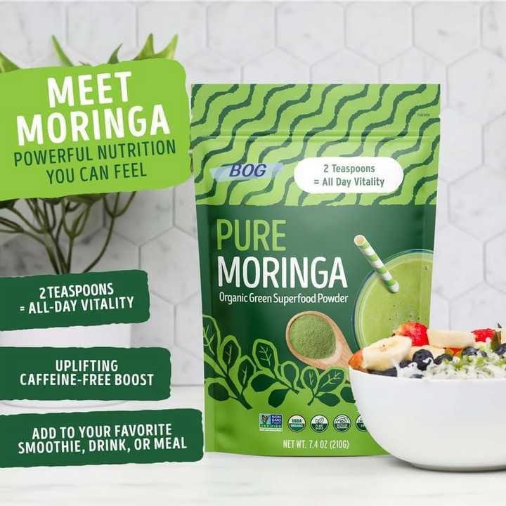 Pure Moringa – Organic Green Superfood Powder - 7.4oz (210g)